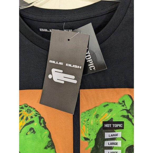 Hot Topic Billie Eilish Bandanna Grid T Shirt Large Black Orange Green Pop Music - Picture 4 of 5